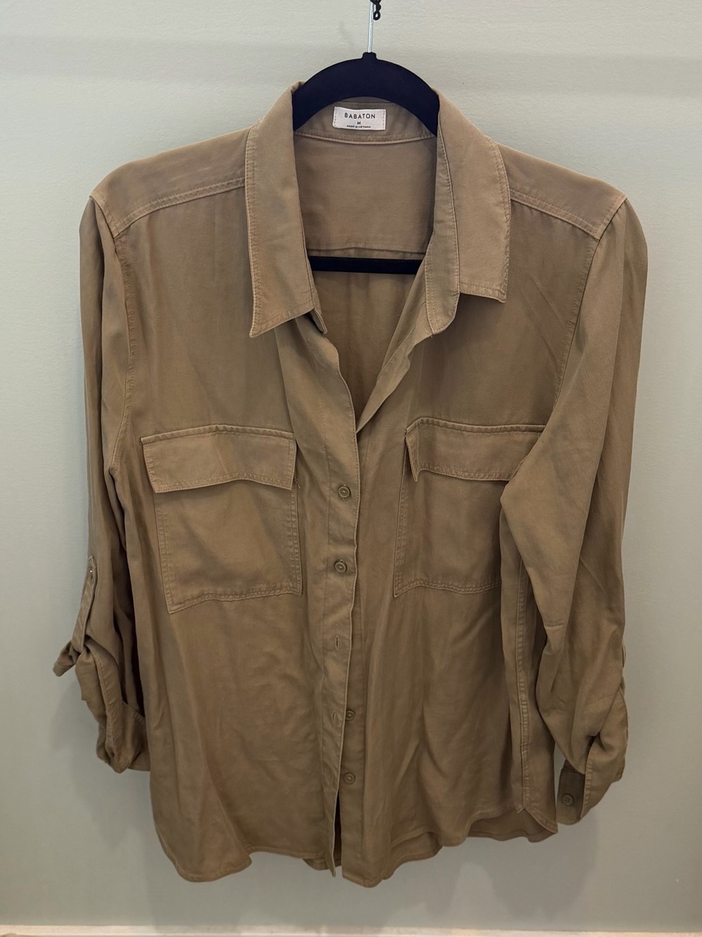 Aritzia Babaton Utility Button-Up Shirt in Olive Tan